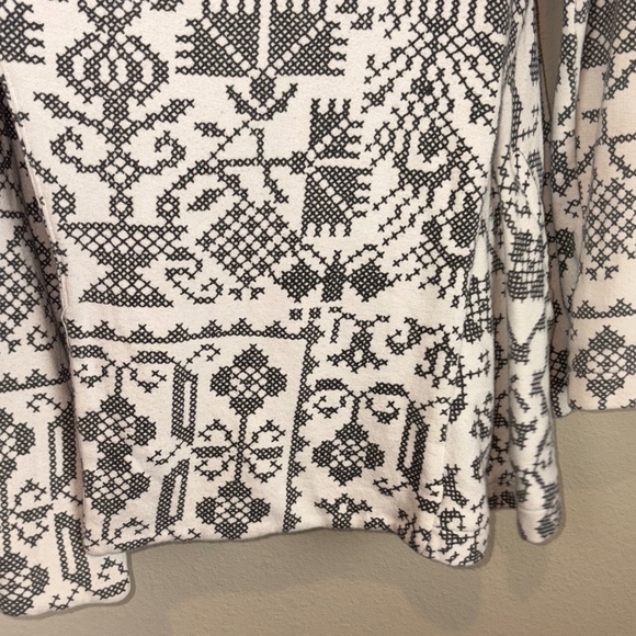Free People Cream w/ Gray/Black Printed Cross Stitch Design Open Front Jacket - Picture 10 of 14